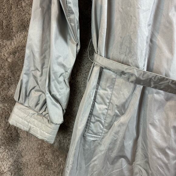 Vintage 80s Changing Scene Silver Nylon Raincoat Belted Trench Coat 12 L Large - Picture 6 of 13
